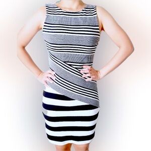 MNG Suit | Black and white striped midi dress bodycon dress